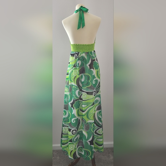 Halter Evening Green Long Dress, Size Large (L) - Picture 3 of 4
